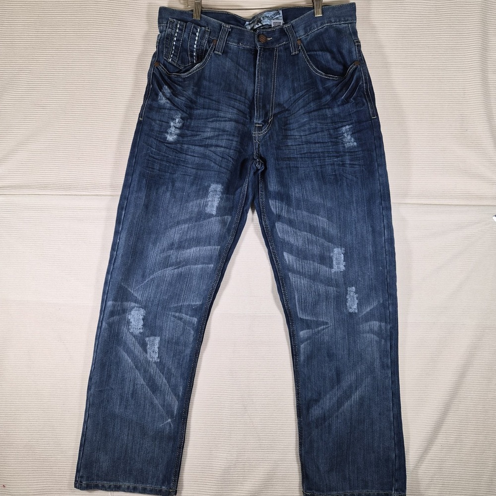 Y2k Evolution In Design Jeans Mens 36x32 Distressed Whiskered Y2K‎ Heavy...